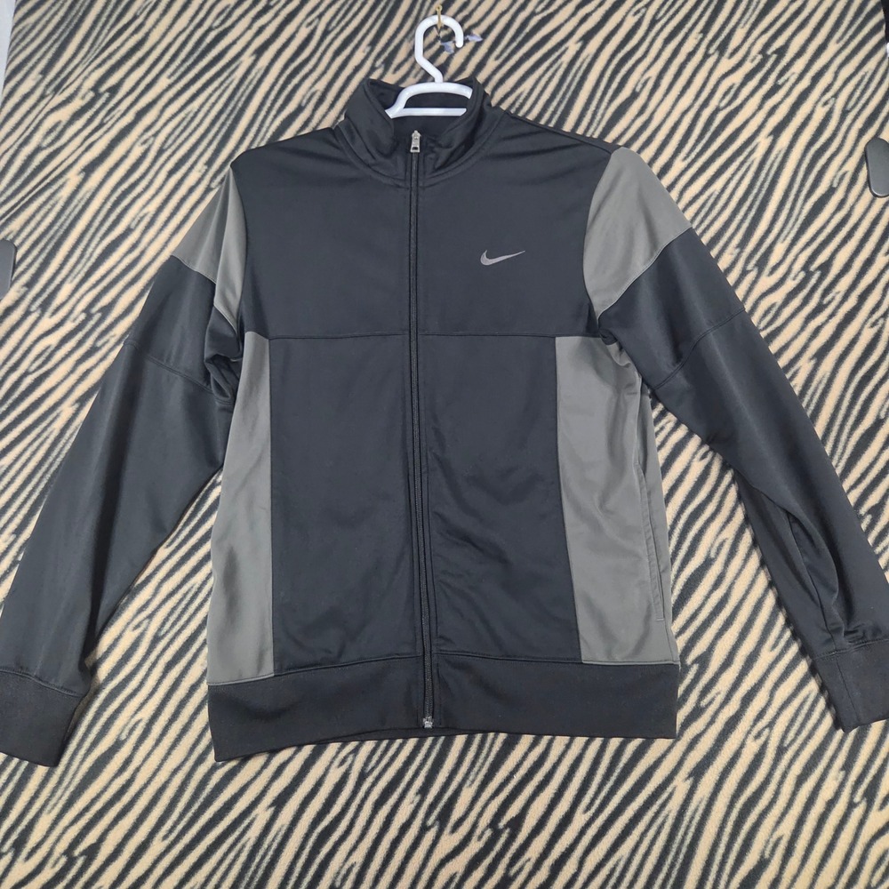 Nike Mens Medium Athletic Dept Track Jacket Black Grey Full Zip Swoosh Logo